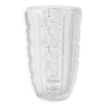 Vase vintage en verre pressé transparent / Verre de Bohême / Années 1950
