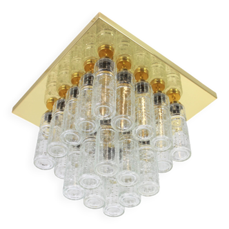 Crystal glass chandelier in brass by Limburg, Germany, 1960s
