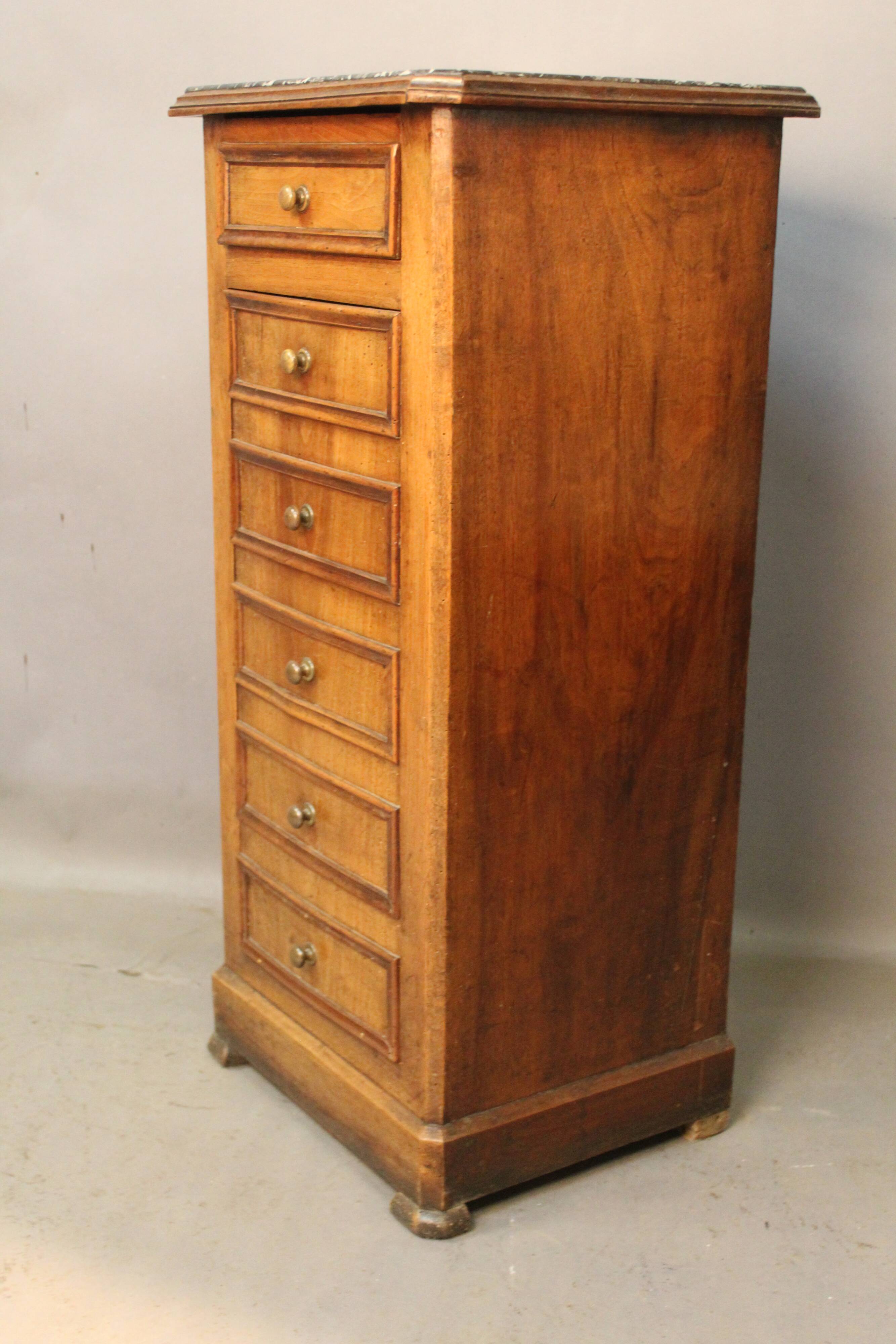Louis Philippe bedside table in walnut with false drawers