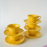 Set of 5 Badonviller lemon yellow cups and saucers, 1960