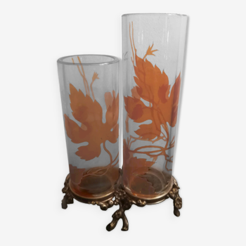 Baccarat vases on silvered bronze frames