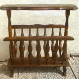 Vintage wooden magazine rack with tablet