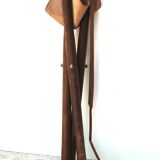 Folding tripod stool in wood and leather, 1950s