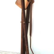 Folding tripod stool in wood and leather, 1950s