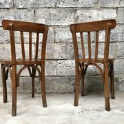 Pair of bistro chairs troquet Parisien in curved wood 1950