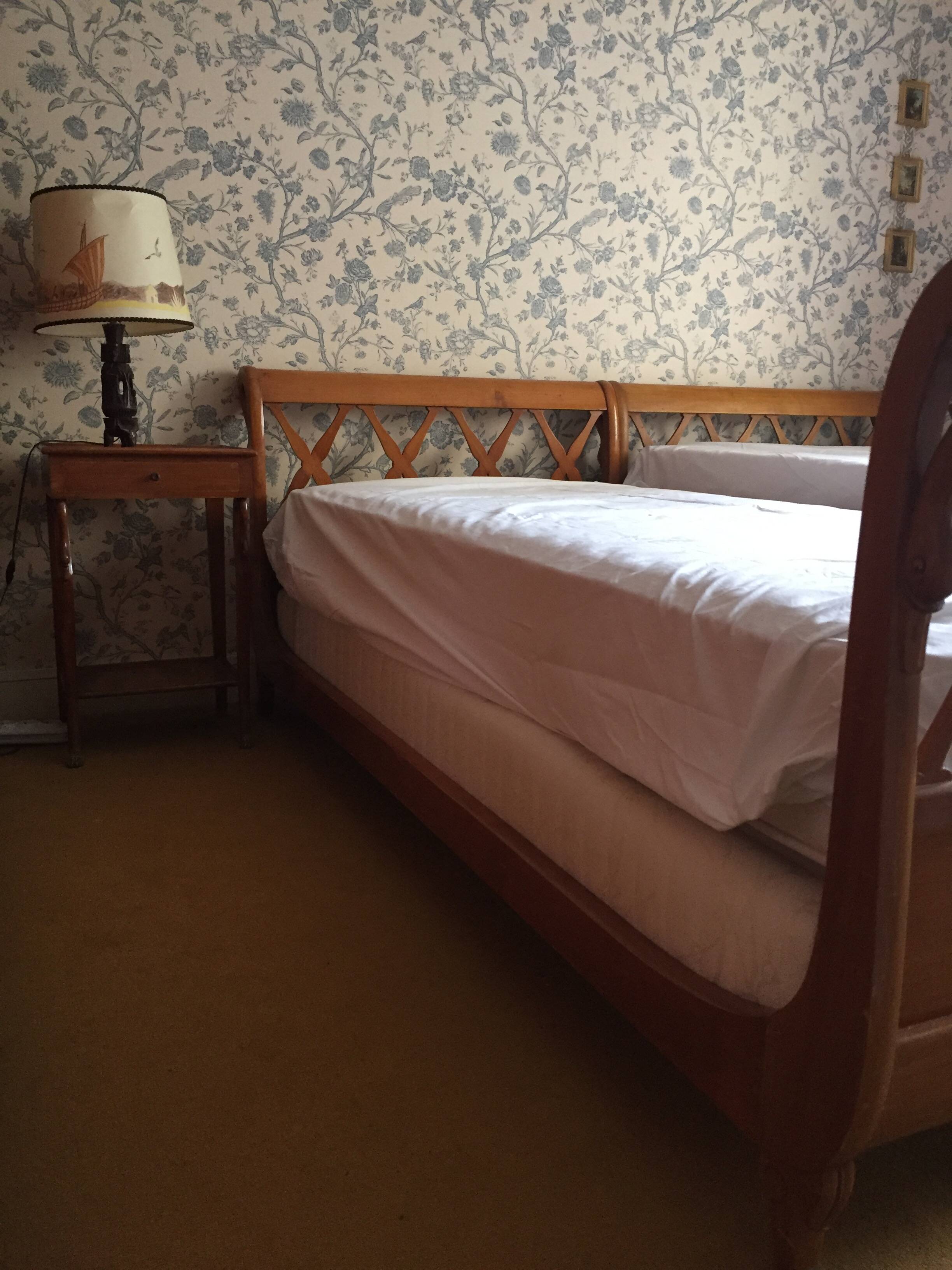 Pair of empire style swan neck beds and bedside tables
