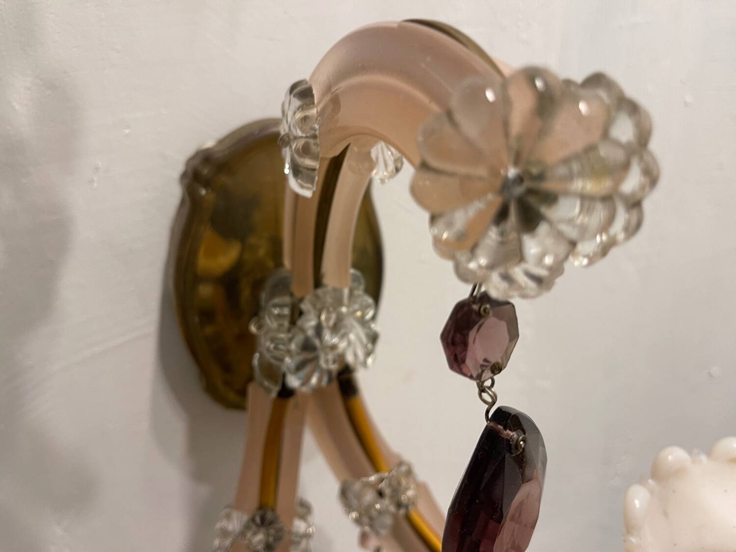 Pink Opaline Glass Sconces Set of 2