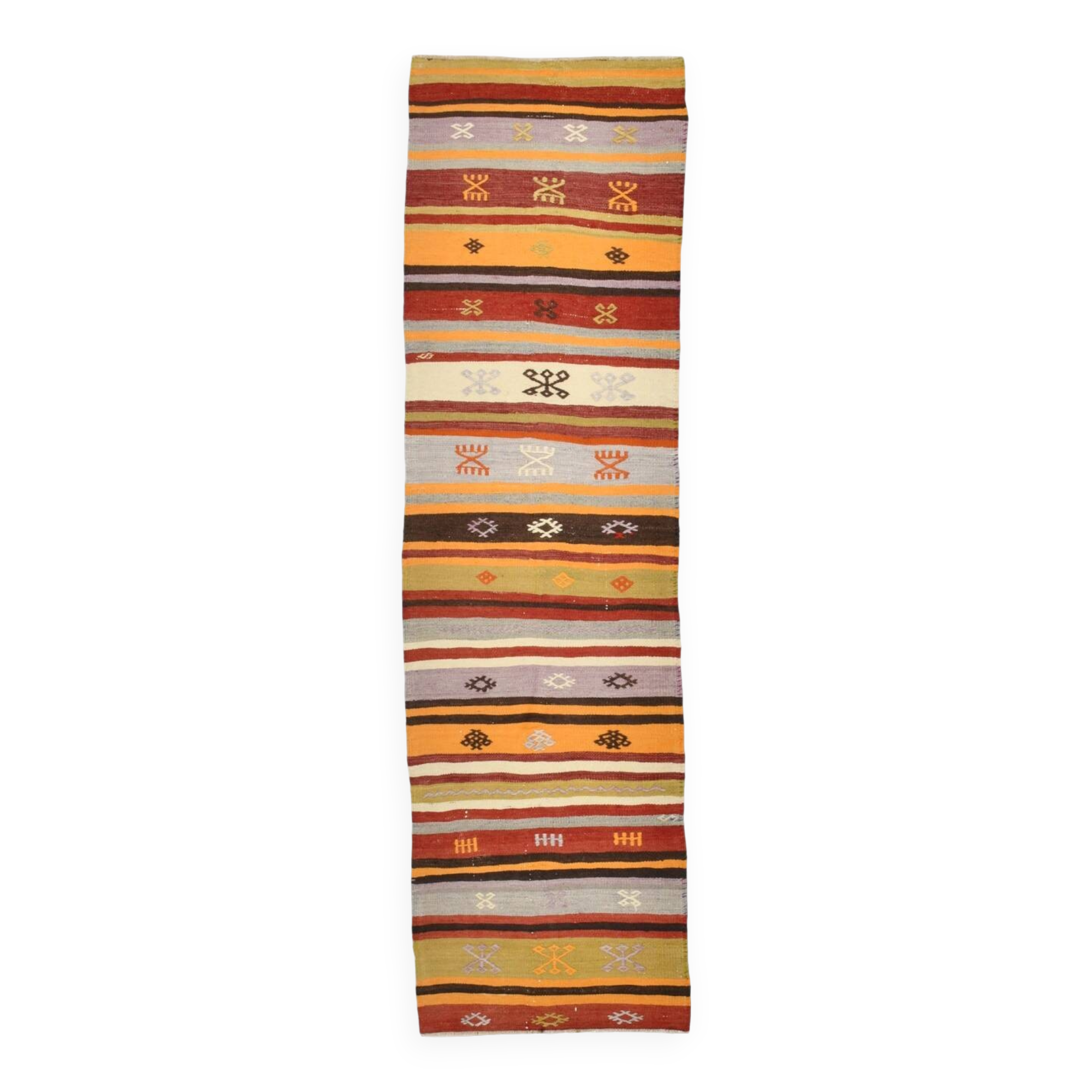 3x9 Striped Kilim Runner, Wool Runner Rug, 74x263Cm