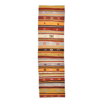 Tapis Kilim rayé en laine, 74 x 263 cm