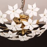 Charming Vintage Murano Ceiling Light White Flowers, 1960s