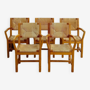 Ensemble de cinq chaises en pin par tage poulsen, années 70