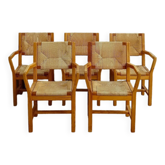 Set of five chairs in pine by tage poulsen, 70s