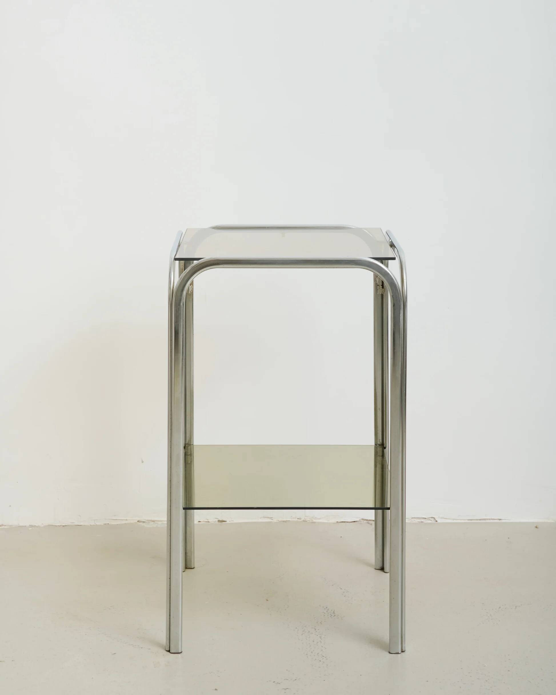 Tubular side table with smoked glass tops, 1970s