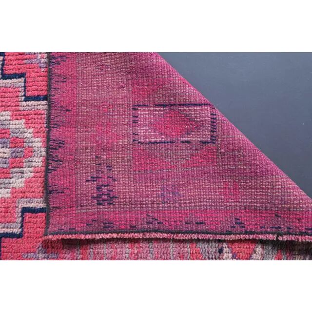 Vintage Turkish Oushak Handmade Wool Cotton Pink Runner Rug 81x337