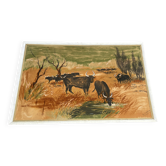 Grand tableau ancien signé K. Chamby - Scène de taureaux / manade en Camarg