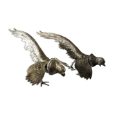 Couple de faisan en métal argenté des années 70 grande dimension 45 cm de longueur