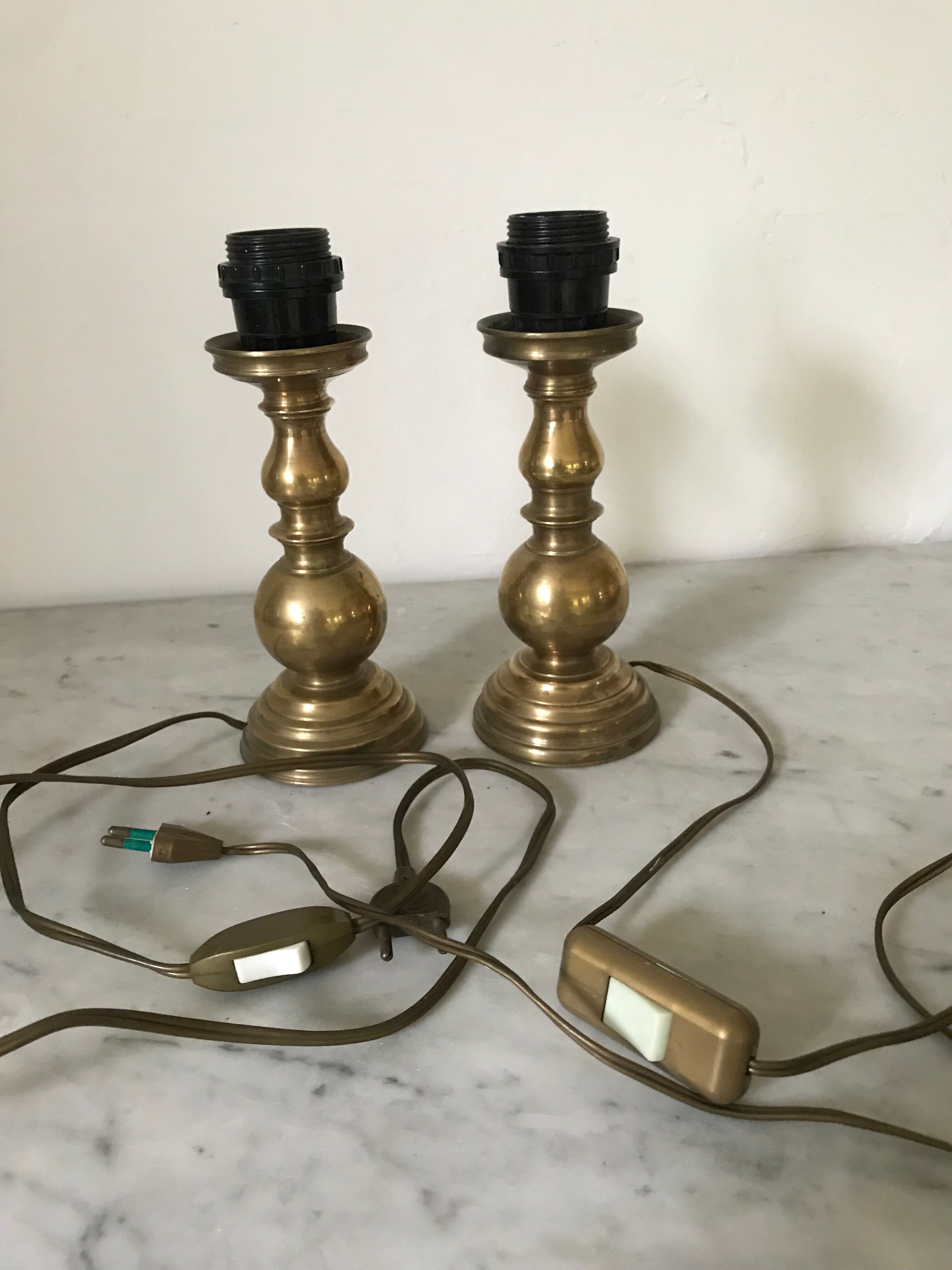 Pair of brass lamps