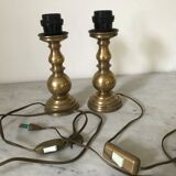 Pair of brass lamps
