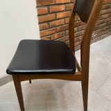 Set of 6 Scandinavian Skaï and teak wood chairs