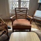 Armchair, beech and velvet trim, circa 1950
