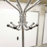 Parrot coat rack 16 hooks industrial in chromed metal and base + black balls 1960