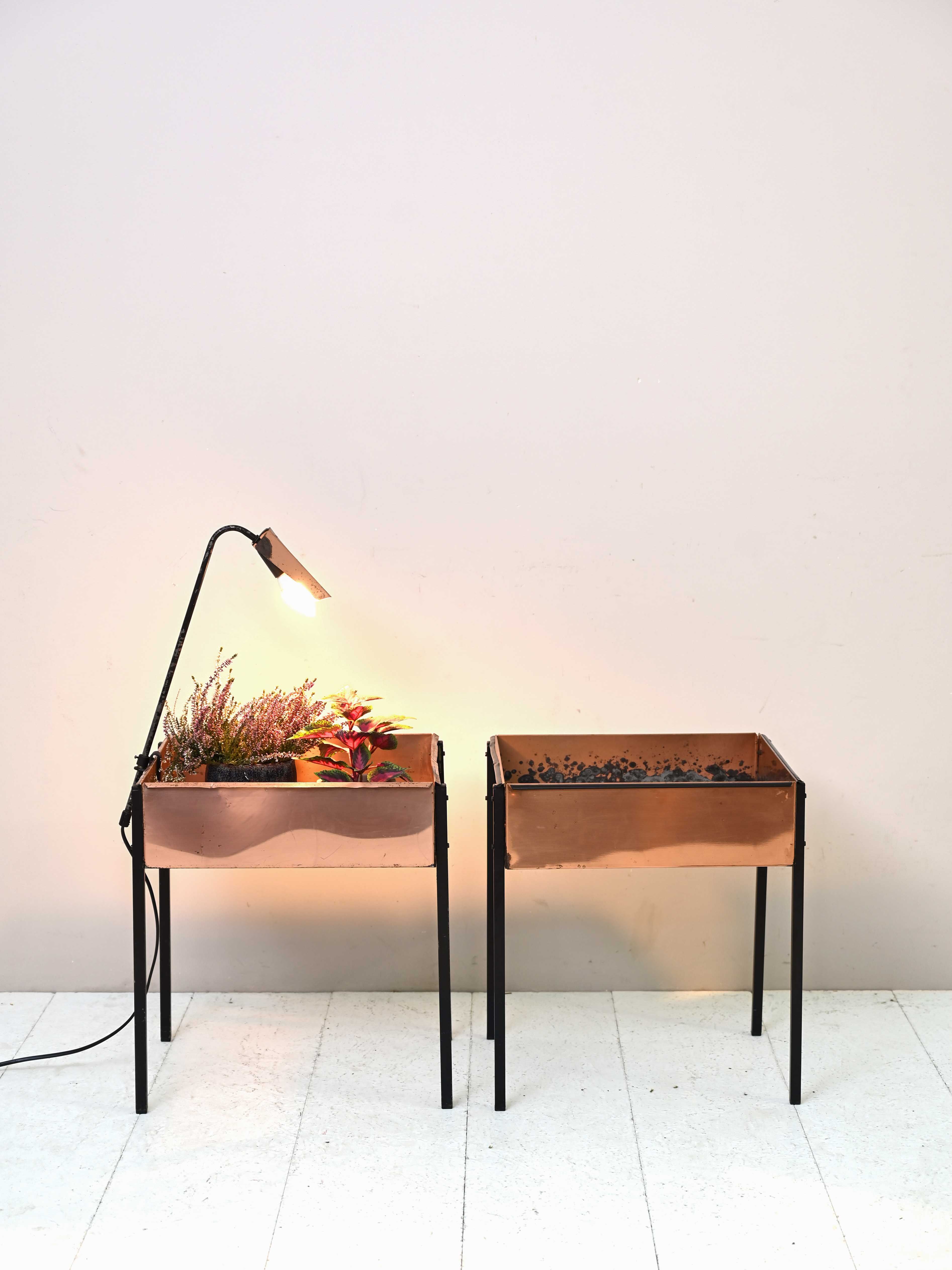 Copper planters with lamp