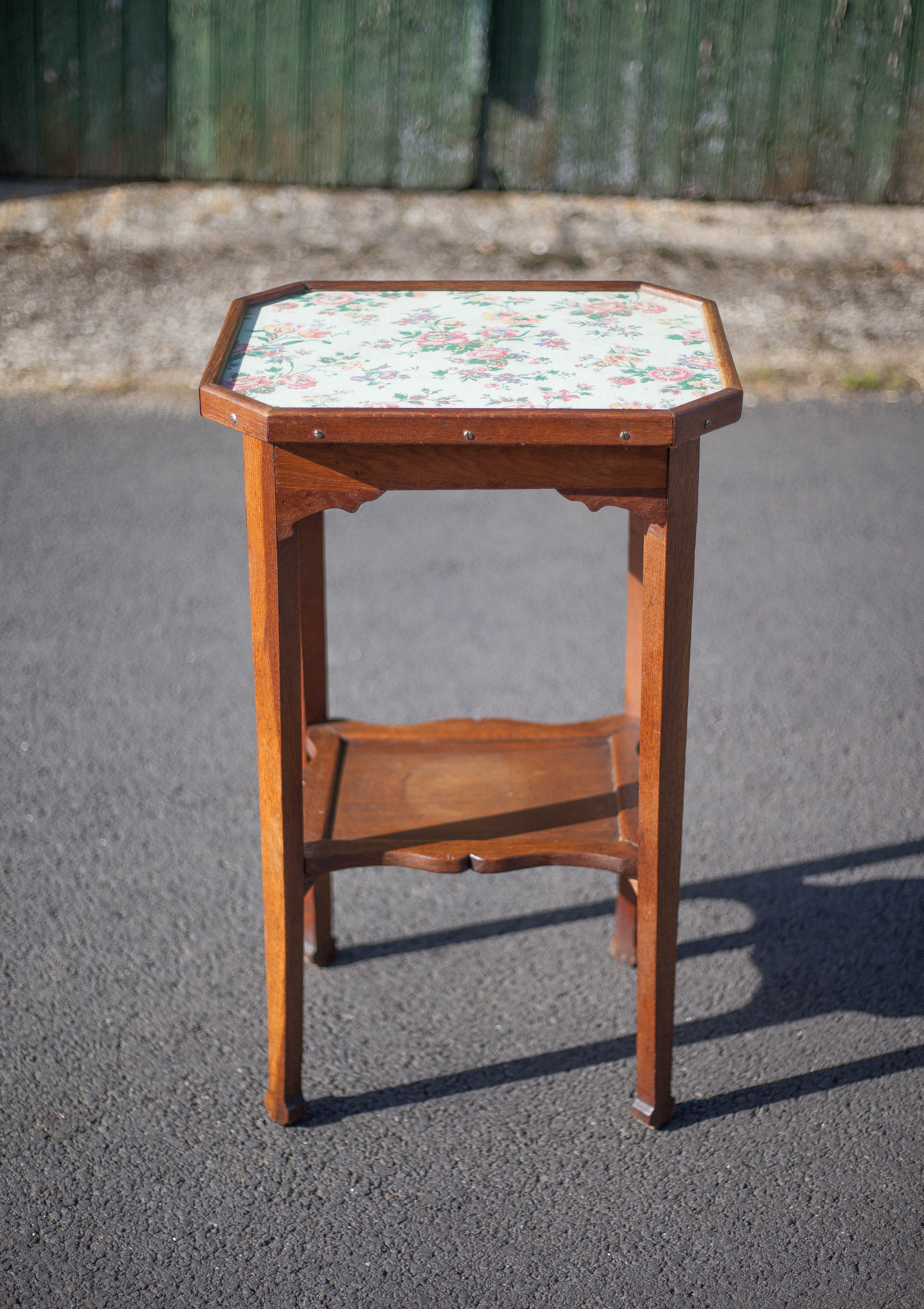 Antique wood pedestal table, 30