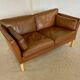 Vintage Danish mid-century dark cognac leather 2 seater Stouby sofa
