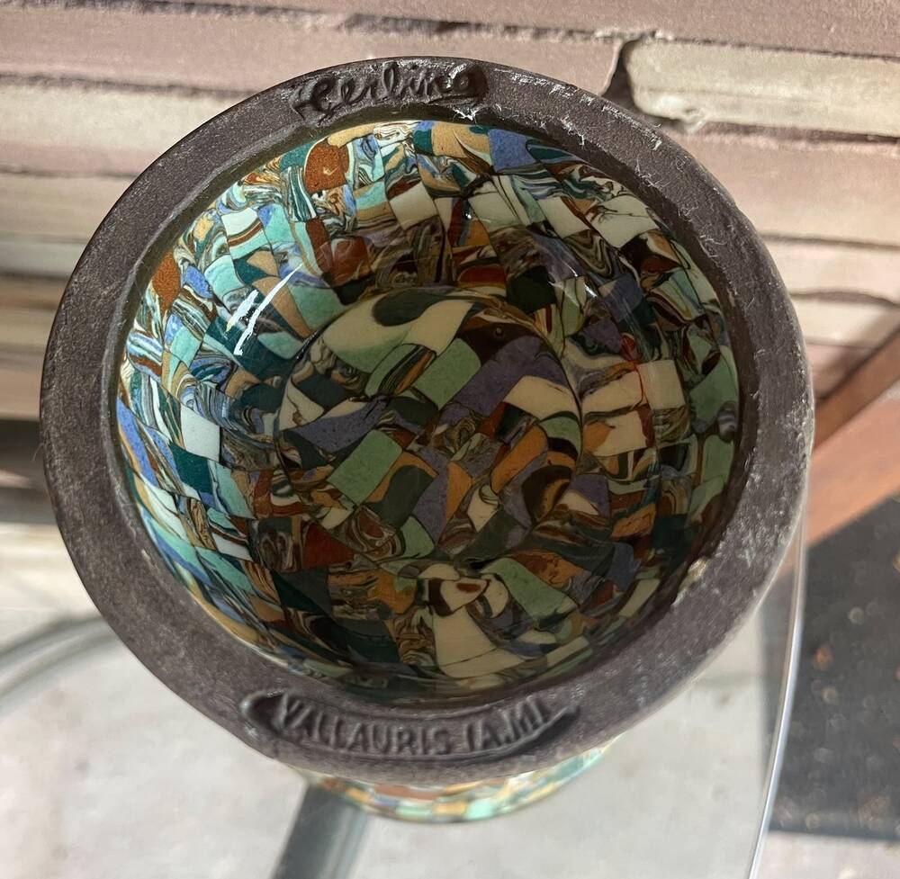 Cornet vase mosaic gerbino vallauris decor sideboard dried flowers