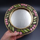 Small round mirror in earthenware- Cherry enamelled decoration - circa 1970