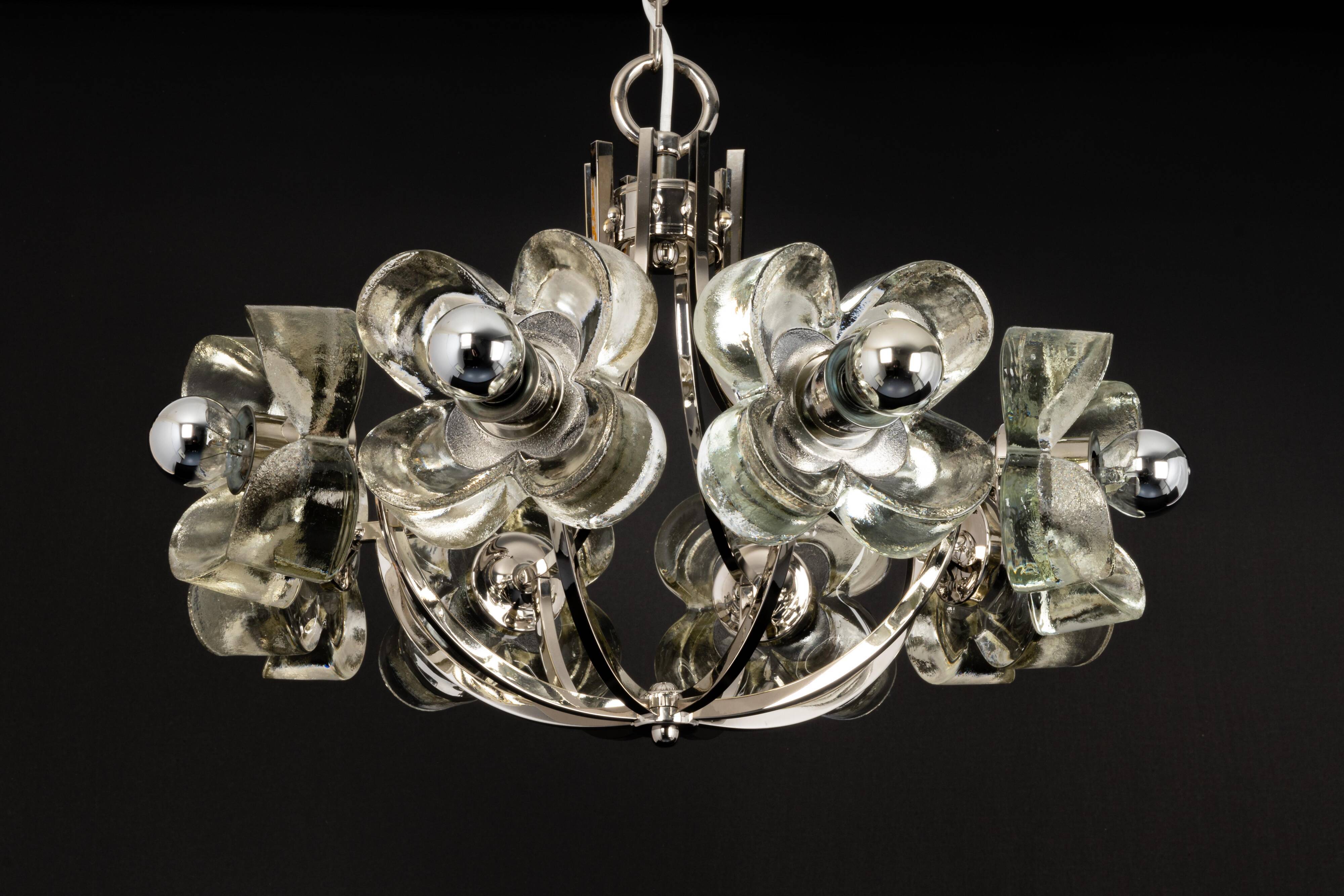 Large chrome glass and crystal pendant by Sische, Germany, 1970s.