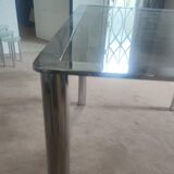Dining table in chromed steel and smoked glass slab in 1969