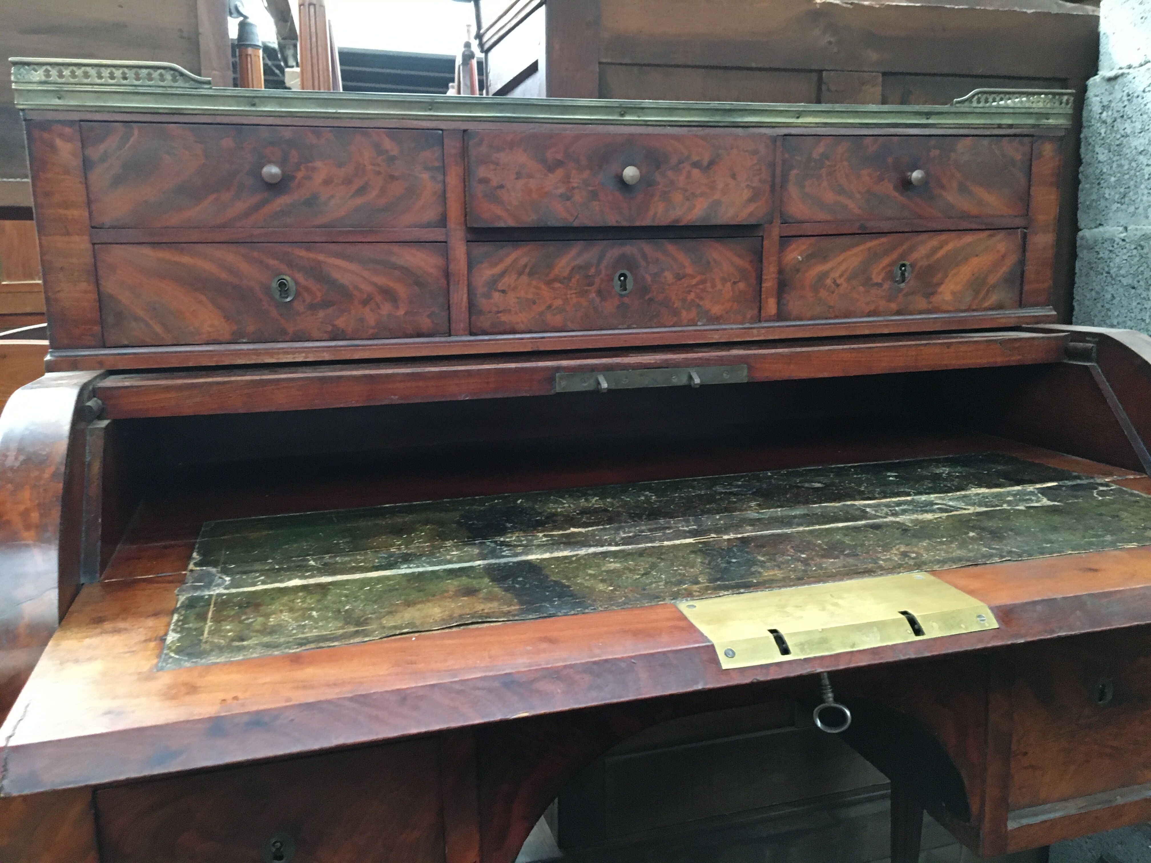 Restoration-era mahogany cylinder desk