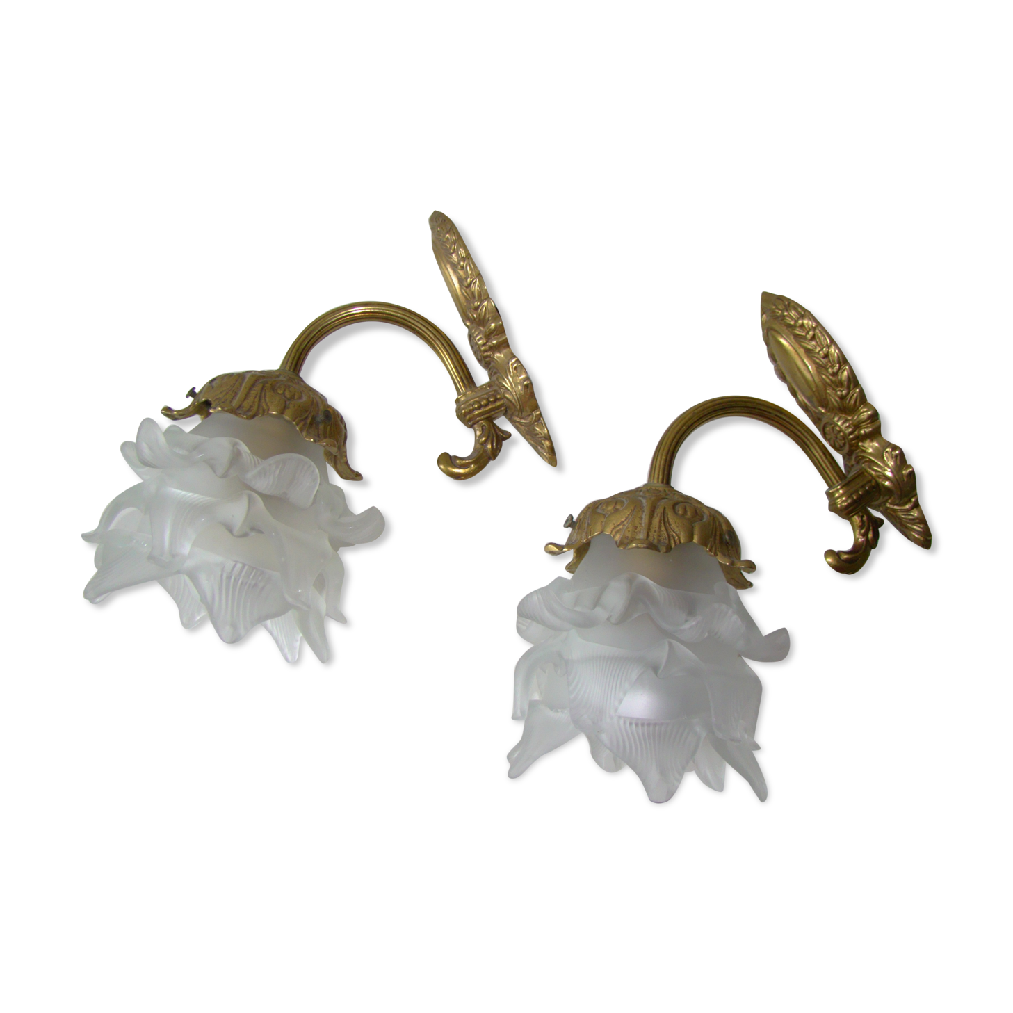 Pair of tanned sconces and glass paste