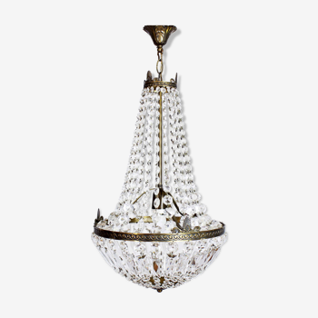 Lustre montgolfière en bronze et cristal