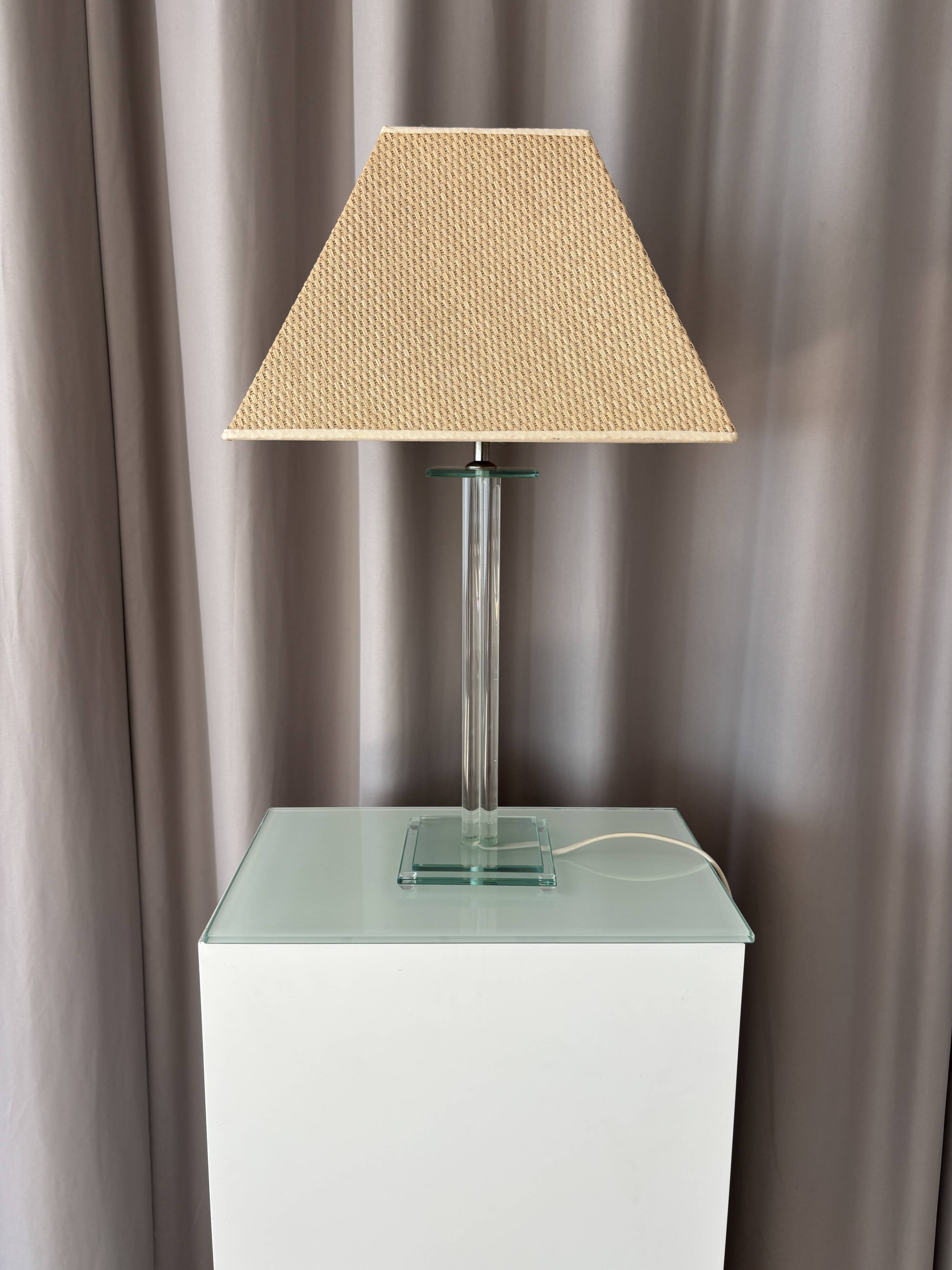 Vintage Hollywood Regency Acrylic Table Lamp with Original Woven Shade