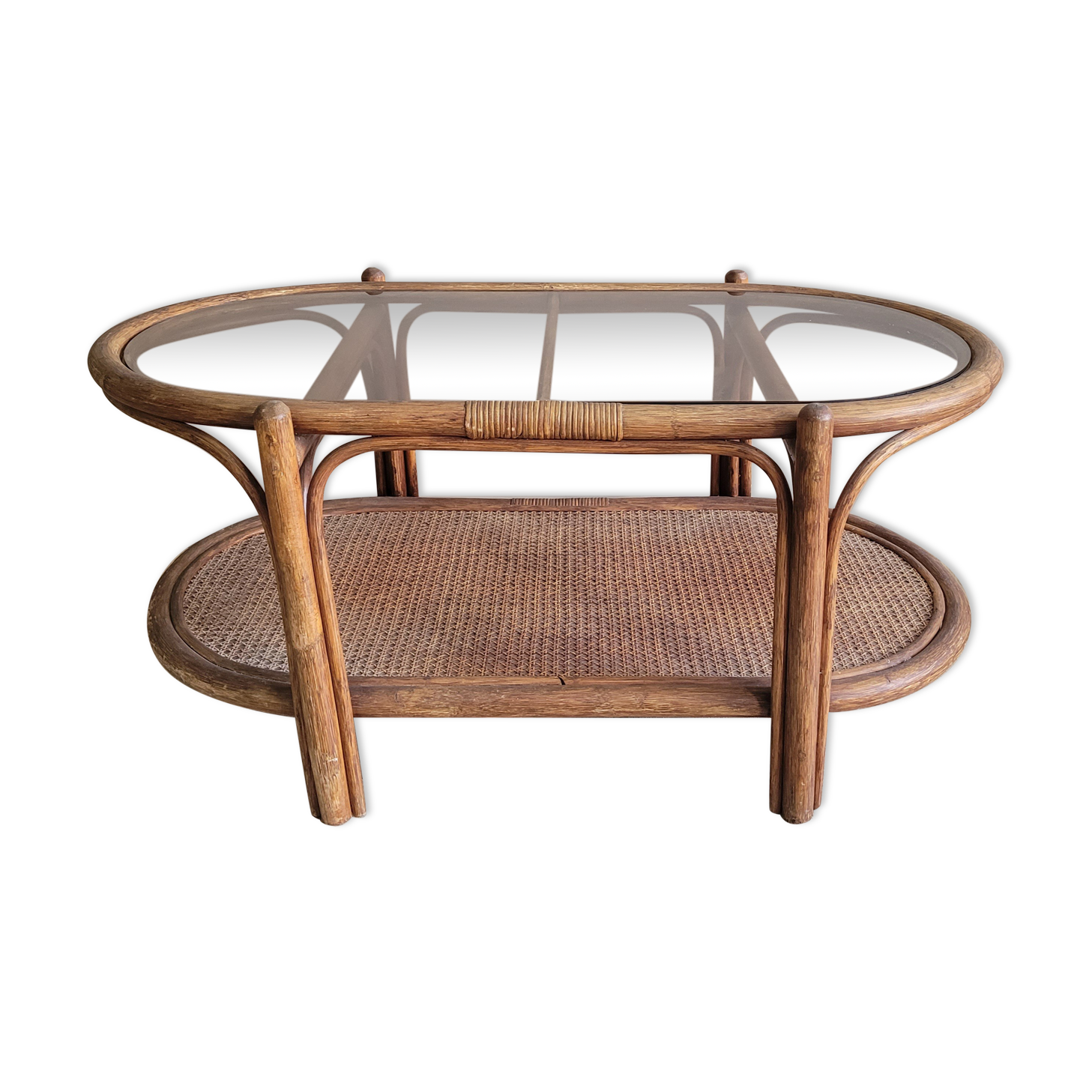 Rattan coffee table smoked glass