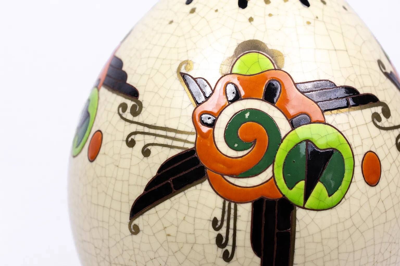 Art Deco vase Orchies, enamels on crackled background, stylised flowers