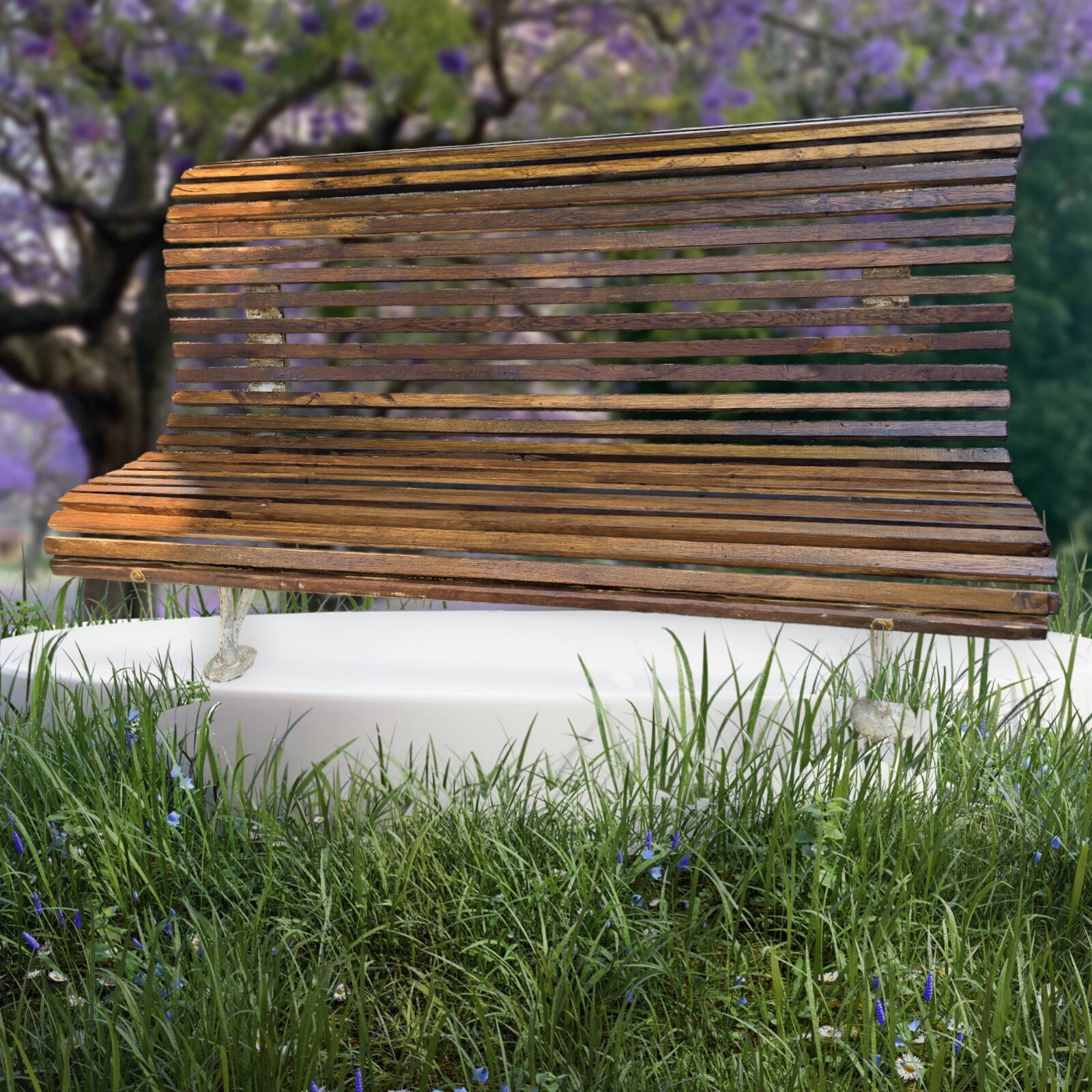 Garden bench with cast iron legs and oak slats
