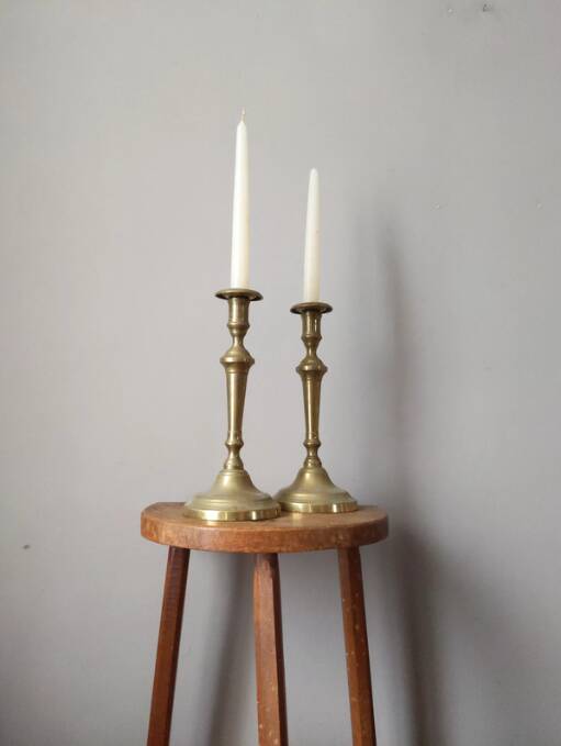Pair of antique brass candlesticks Scandinavian countryside candlesticks