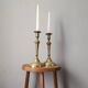 Pair of antique brass candlesticks Scandinavian countryside candlesticks