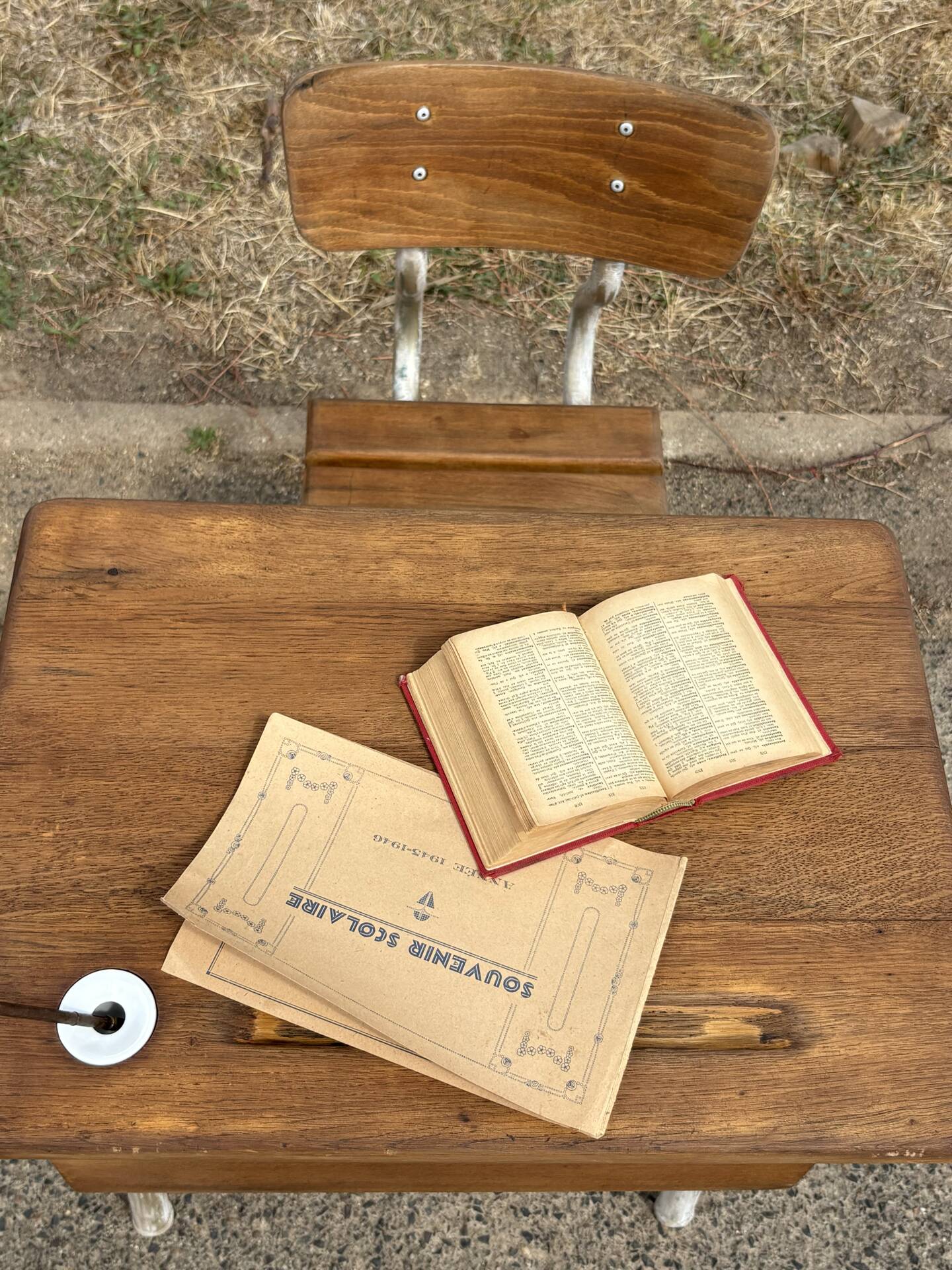 Renovated antique desk with inkwell