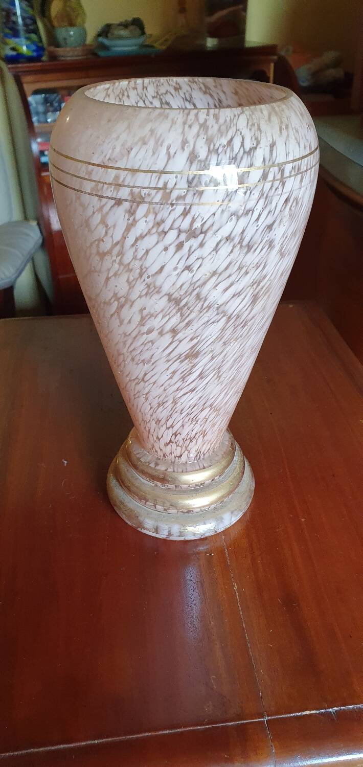 Pink and gold blown glass vase