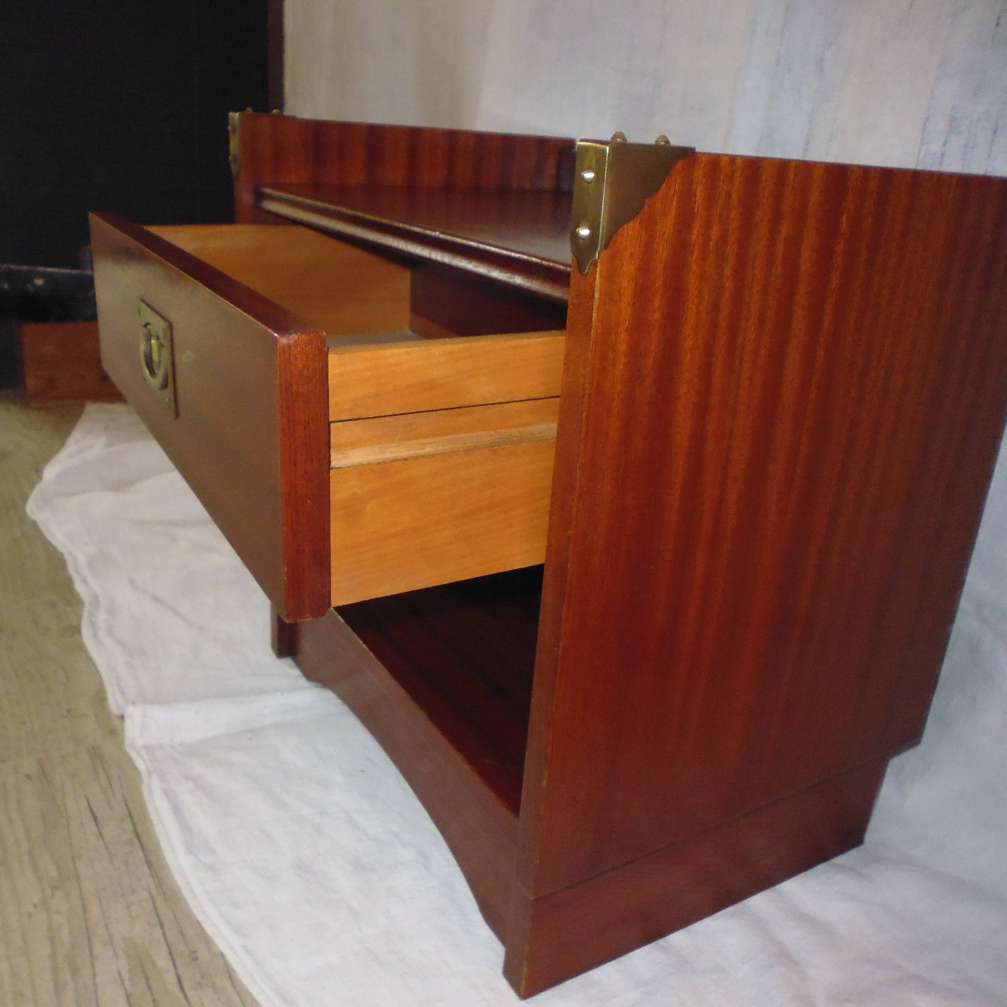 Brass bedside table and mahogany dressing 70s