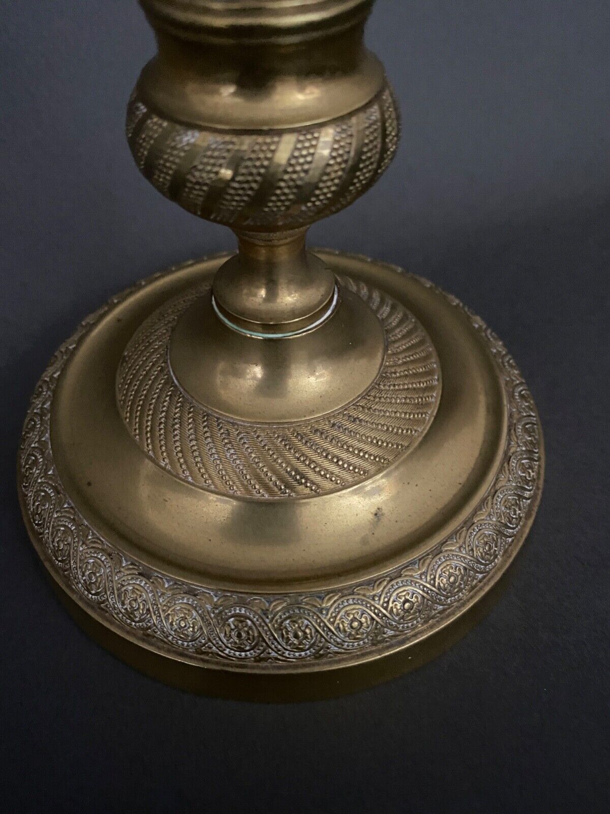 Pair of candlesticks gilded bronze chiseled guilloché first part of the nineteenth