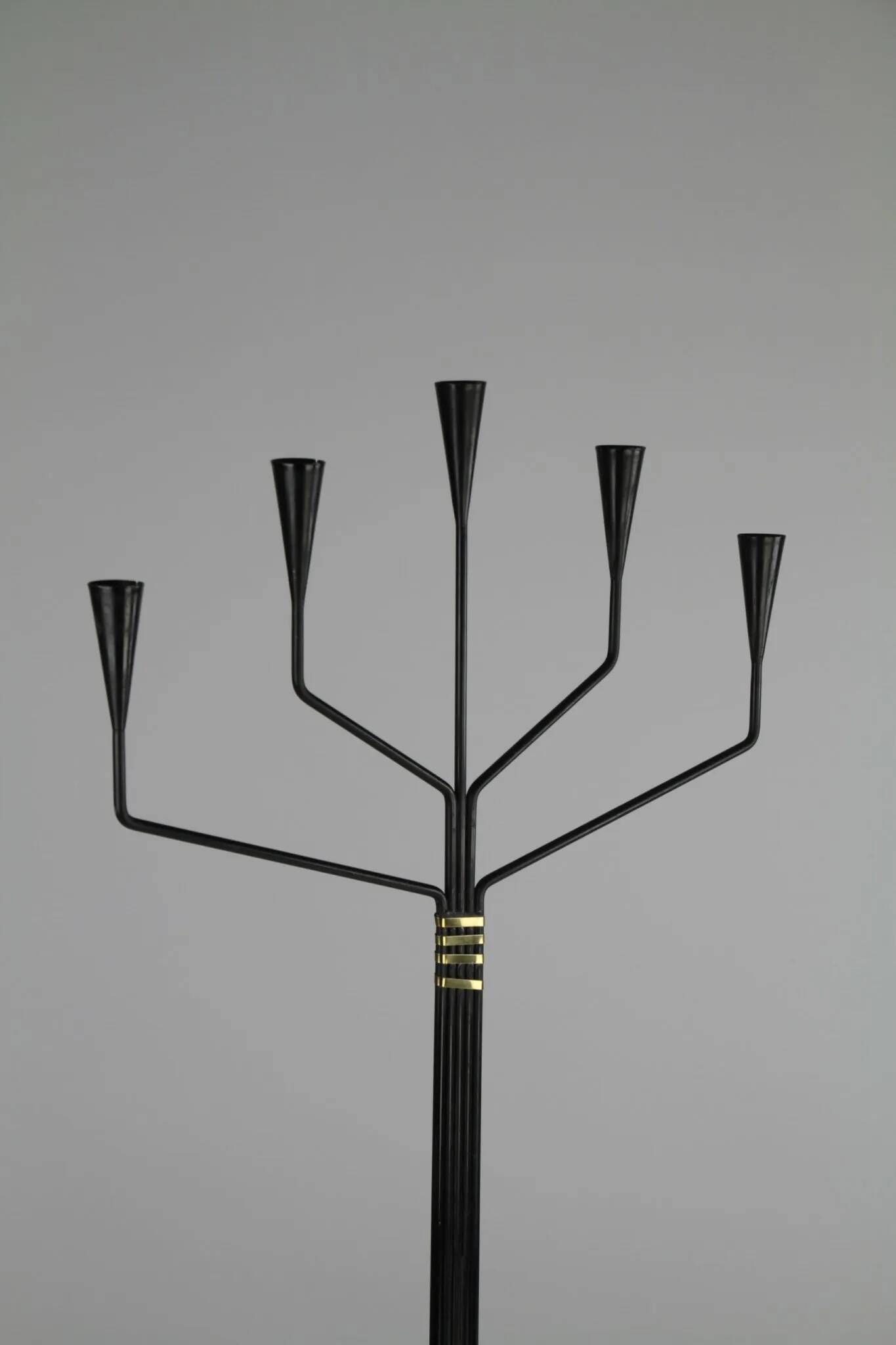 Floor Standing Candelabra with Black & Brass Details – by Gunnar Ander for Ystad-Metall – Sweden, 1960s
