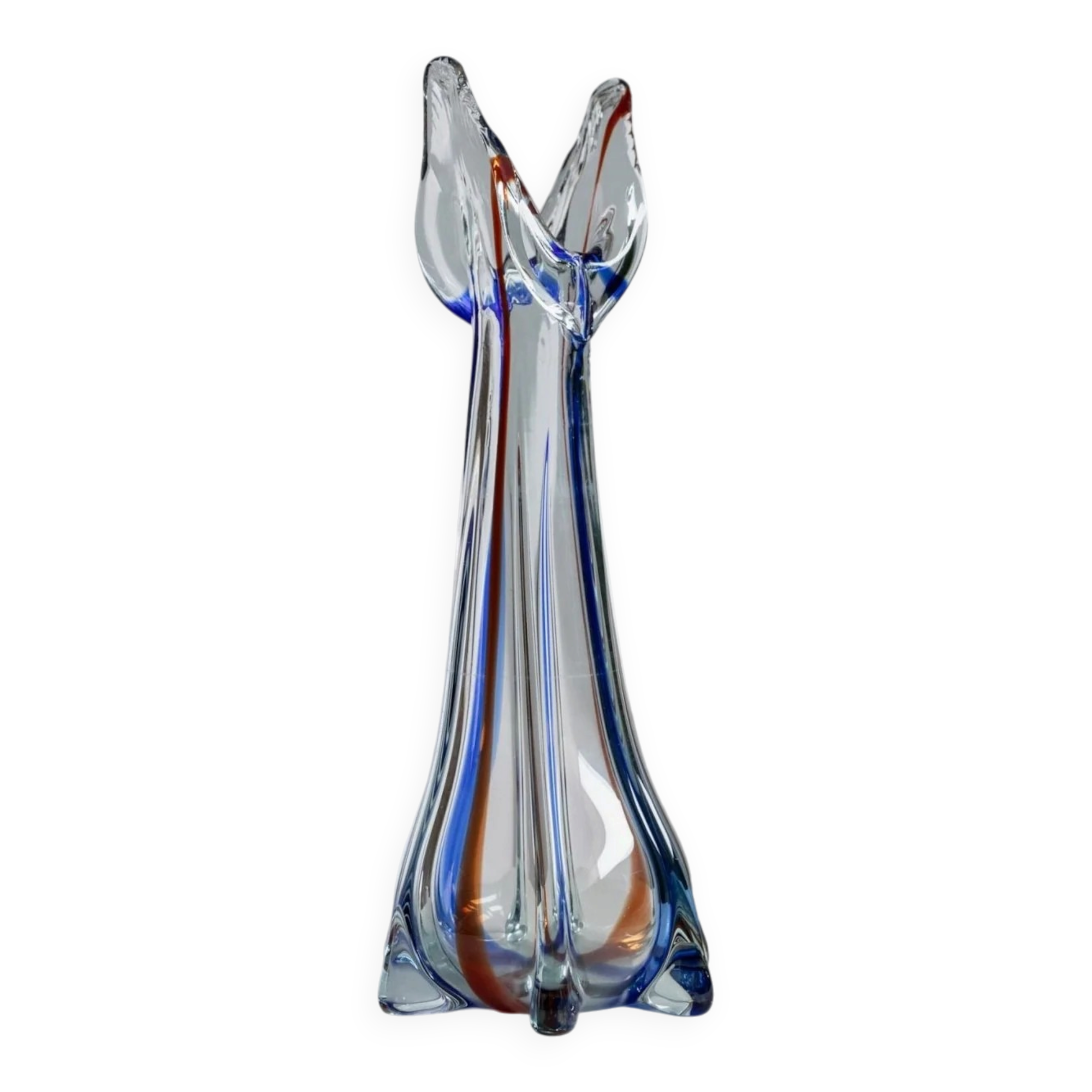 Vintage Murano glass vase - clear glass with blue and red details - timeless design from Italy in the 1970s - gift idea, table decoration.