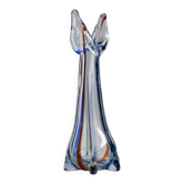 Vintage Murano glass vase - clear glass with blue and red details - timeless design from Italy in the 1970s - gift idea, table decoration.