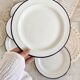 6 vintage Italian porcelain dessert plates with double blue edges