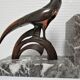 Pair of greenhouse books bird Art Deco metal patinated marble